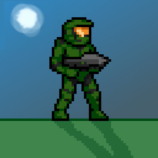 Master Chief base sprite in the style of Rivals of Aether.
